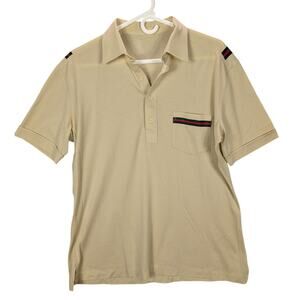 Vintage Polo Shirt Mens Large Brown Red Green Stripes 4 Button Grandpa 70s 80s